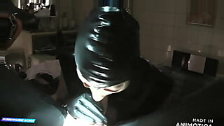 latex mistress whips tied up rubber sissy slave in dungeon