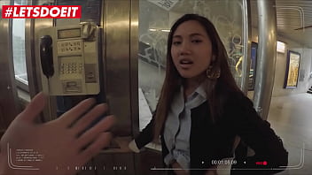 asian babe with a perfect ass stroking a guy in a public bus